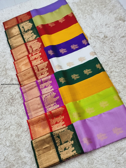 Kanchipuram 100% Pure Handwoven 1G Gold Zari Korvai Silk Saree with Big Border