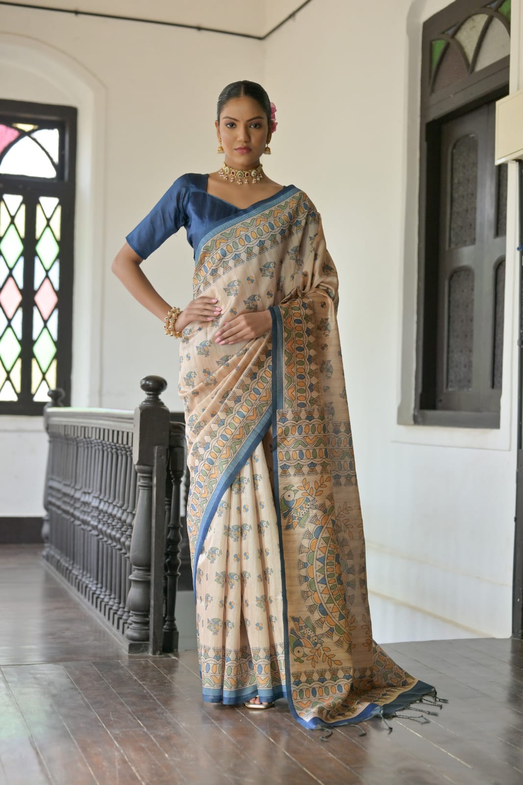 Product Image - Designer Tussar Silk Saree with Madhubani Prints - Festive & Wedding Wear