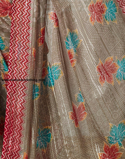 Beige Printed Georgette Saree