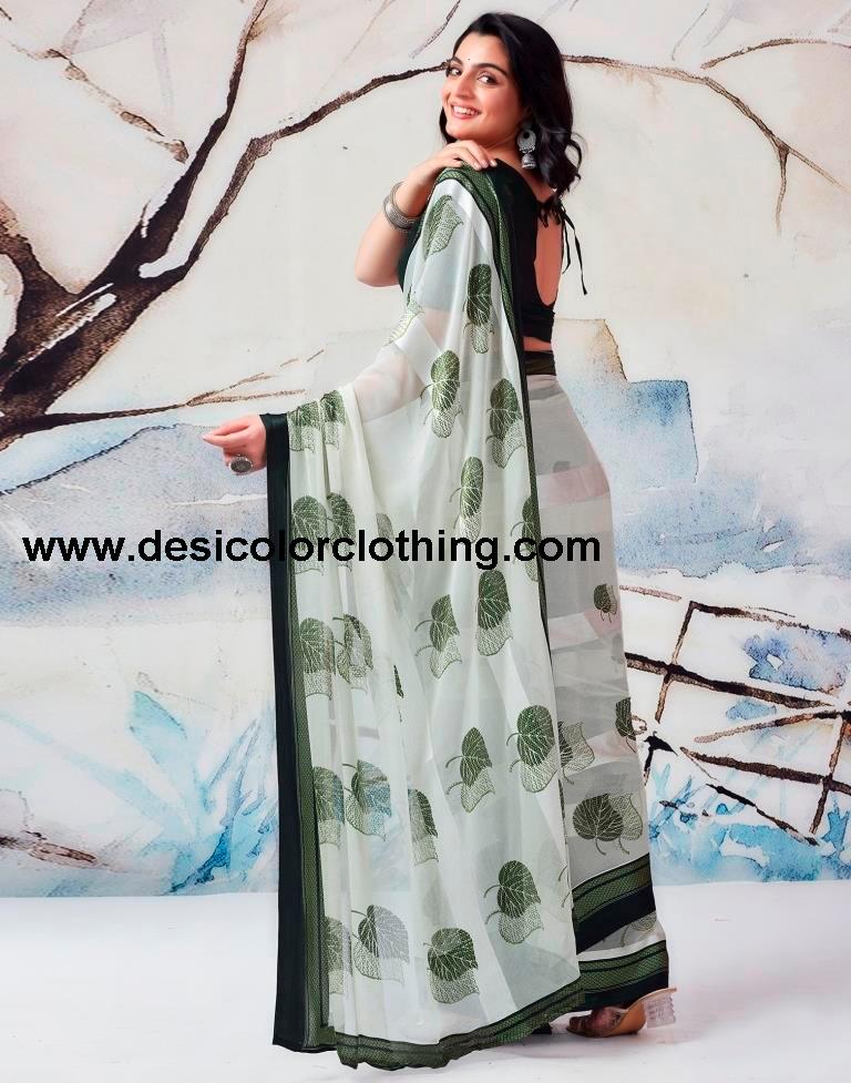Pista Green Georgette Printed  Saree