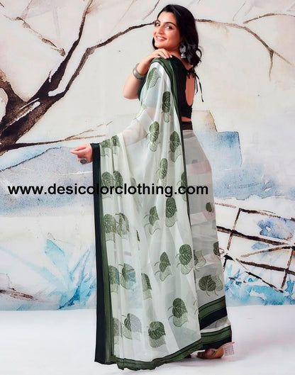 Pista Green Georgette Printed  Saree