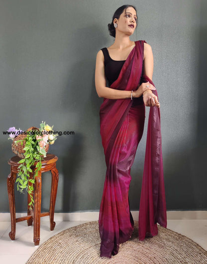 Pink Printed Georgette Pre-draped Saree