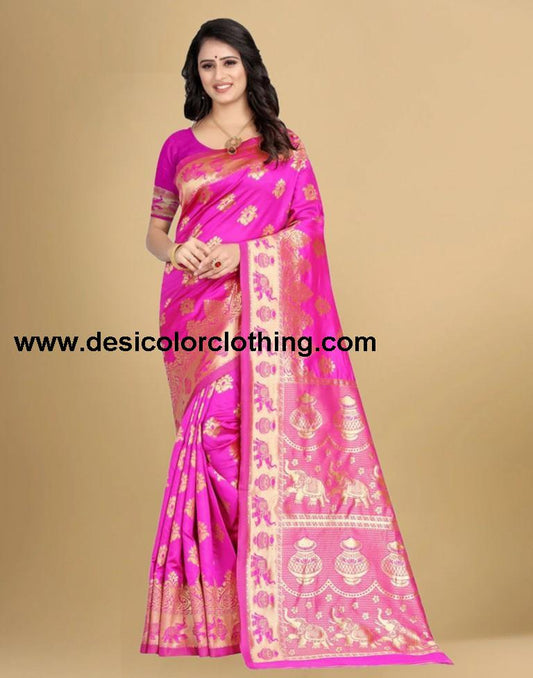 Pink Jacquard Banarasi Silk Saree