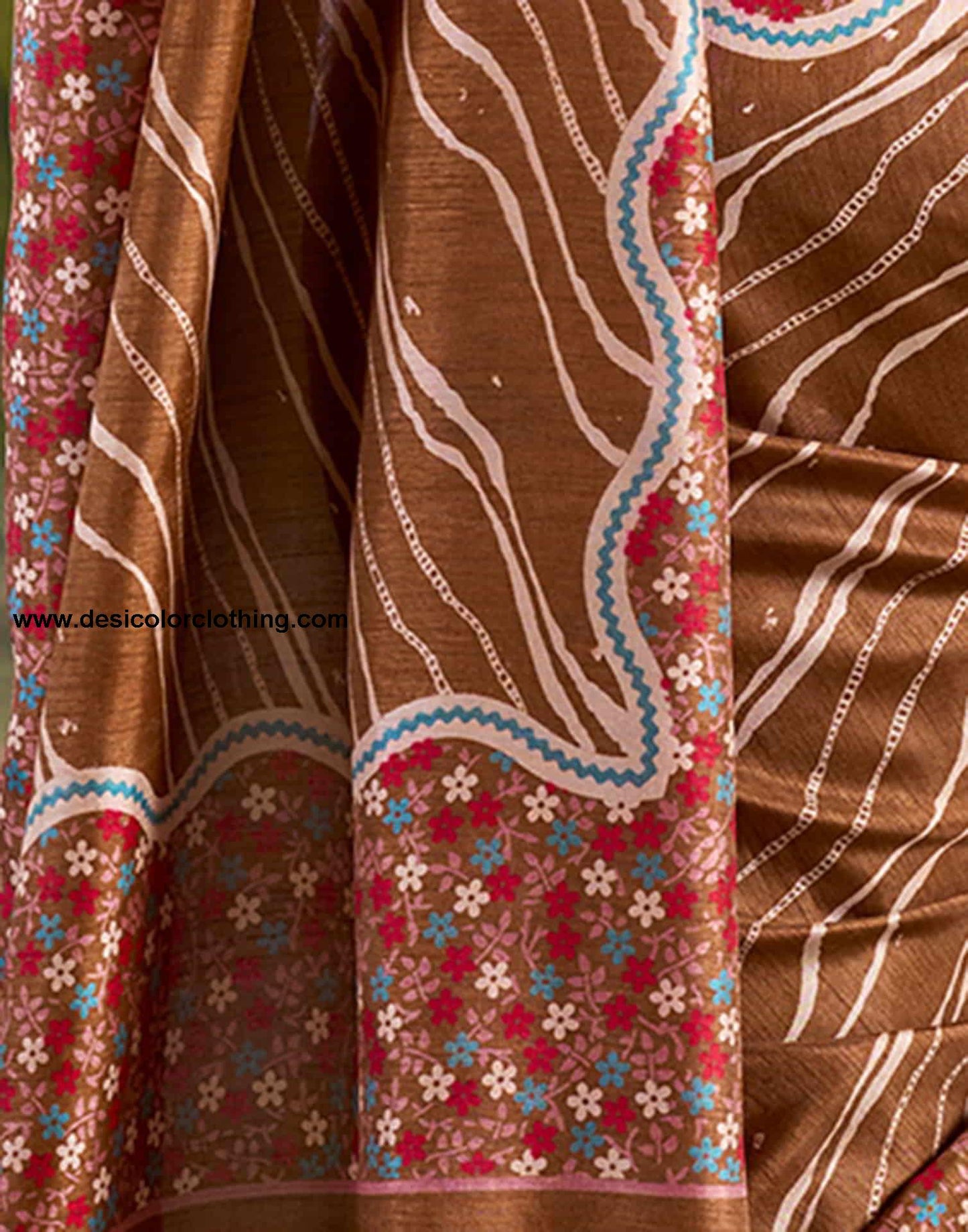 Brown Silk Printed Saree