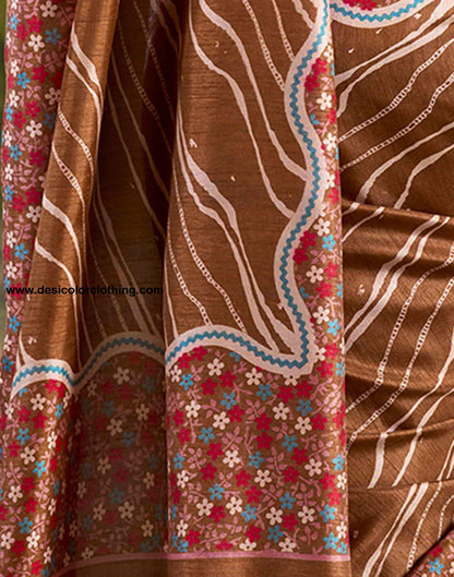 Brown Silk Printed Saree
