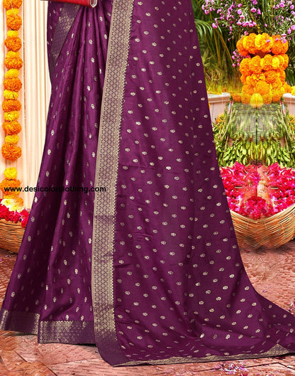 Wine Printed Silk Saree