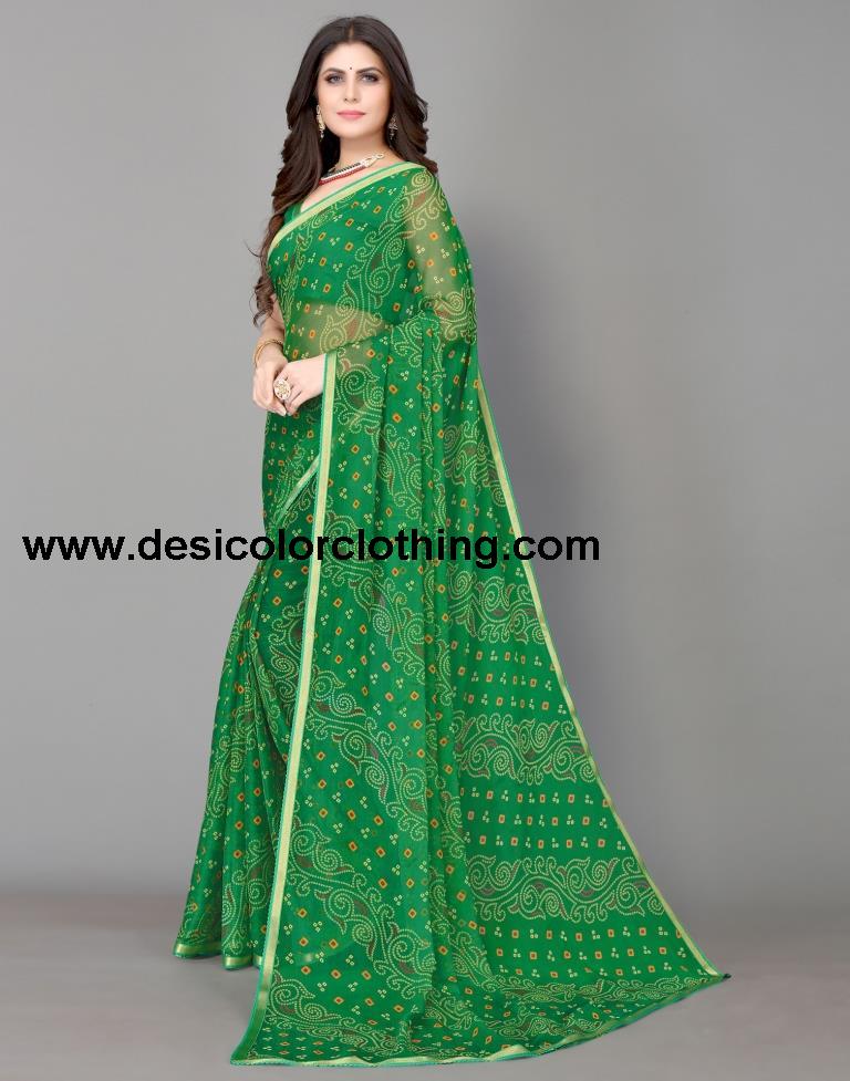 Green Bandhani Printed Saree