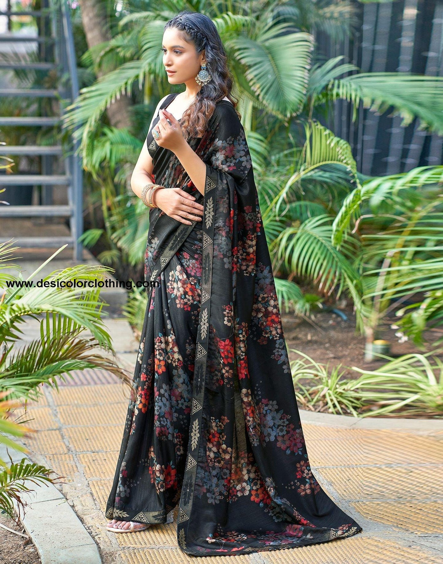 Black Printed Silk Saree