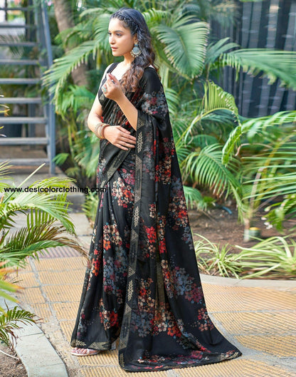Black Printed Silk Saree