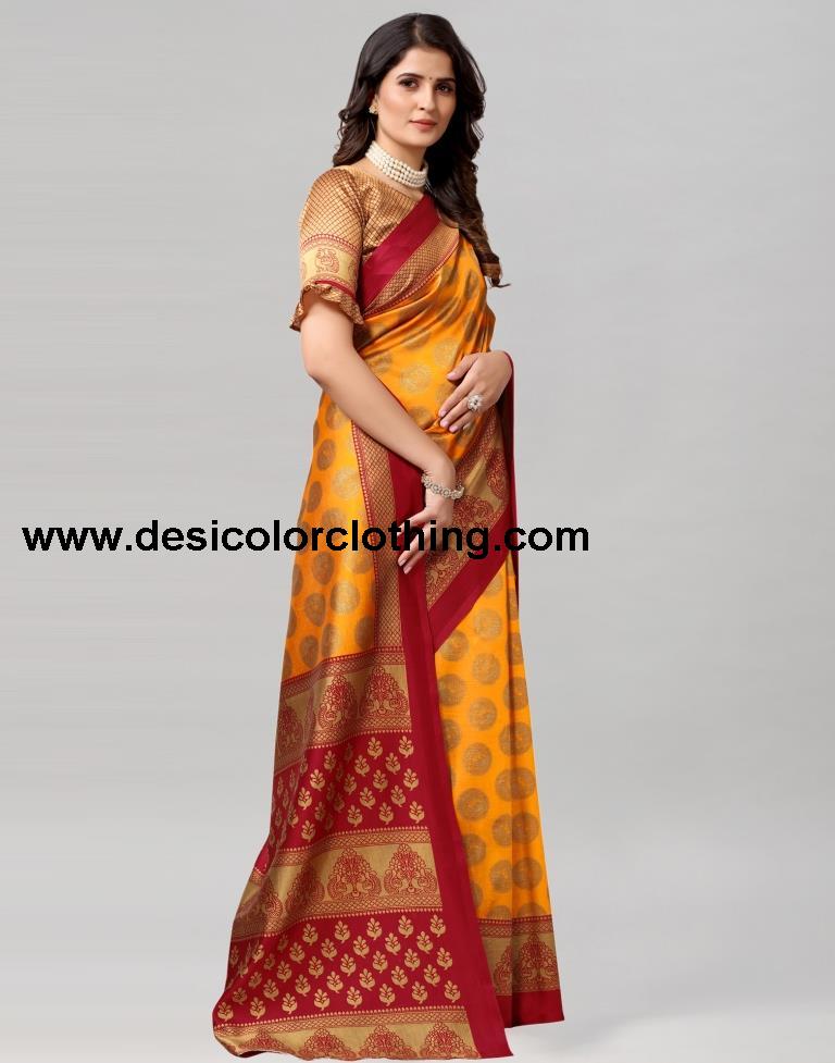 Turmeric Yellow Coloured Poly Silk Printed Saree | SLV2228S125