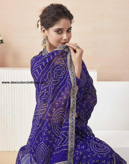 Blue Bandhani Chiffon Saree