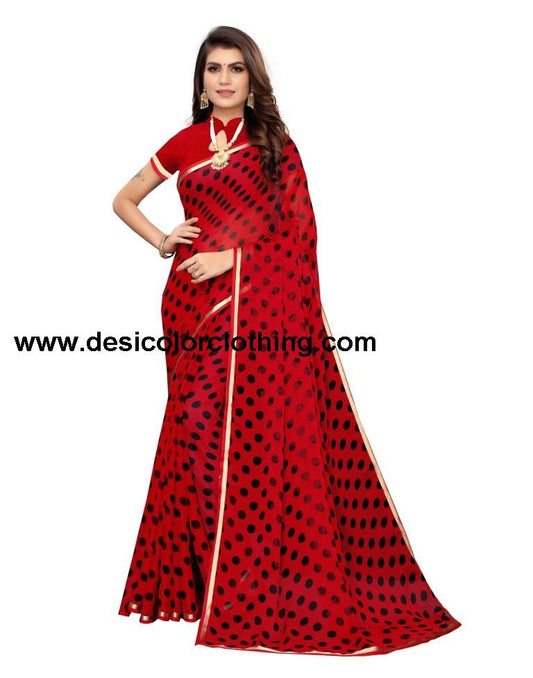 Red Coloured Printed Chiffon Saree | SLV1268S451