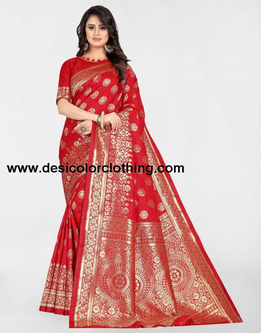 Red Jacquard Banarasi Silk Saree