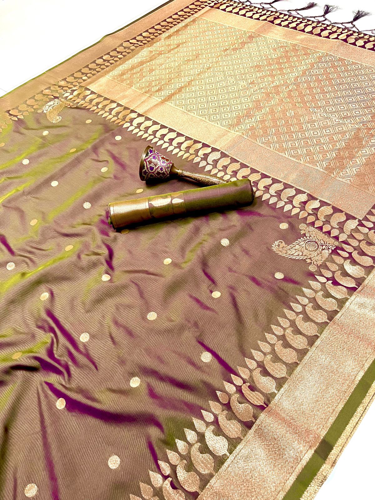 Product Image - Exquisite Pure Silk Banarasi Saree with Gold Jari and Butta Design