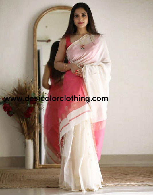 Pink Cotton Weaving Saree