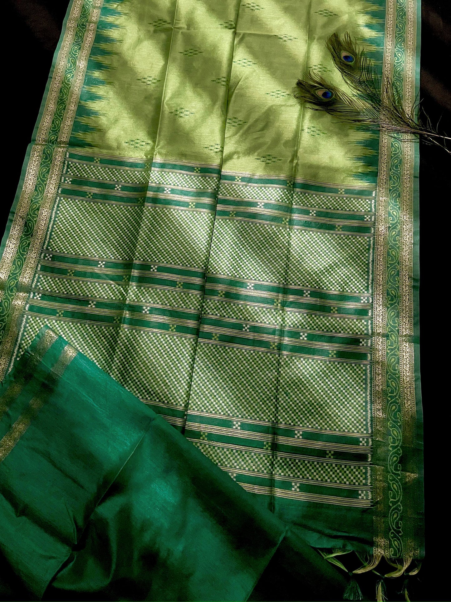 Product Image - Traditional Ikkat Temple Border Saree | Soft Tussar Silk