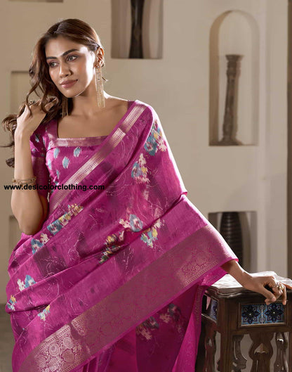 Pink Silk Printed Saree