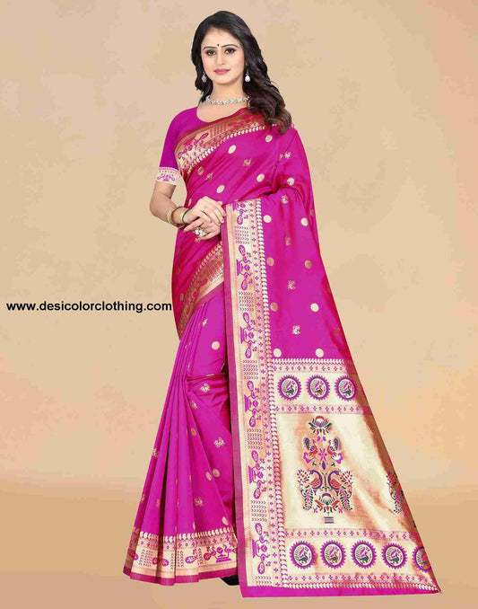 Pink Silk Plain Saree