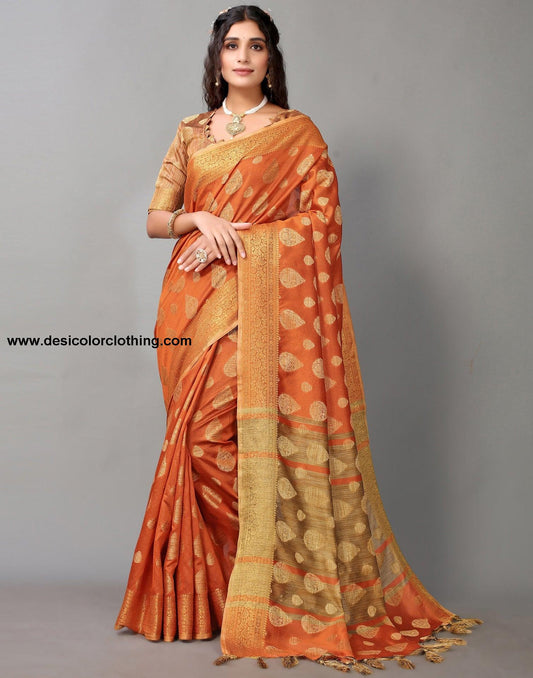 Orange Banarasi Silk Saree