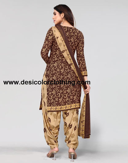 Brown Printed Unstitched Salwar Suit Material