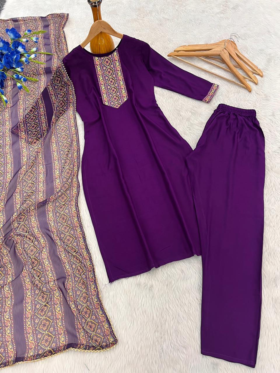Product Image - Elegant Reyon Suit Set with Georgette Dupatta - Morni Creation