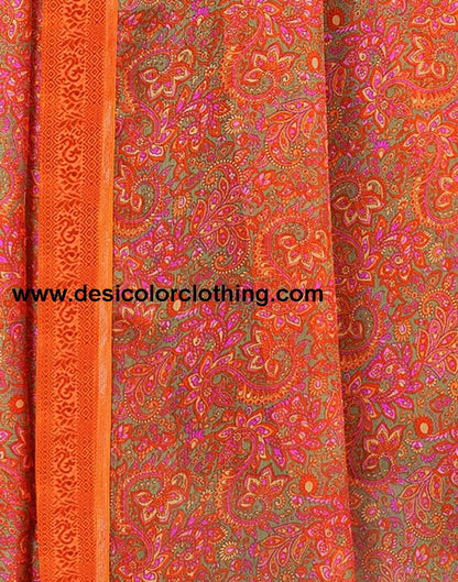 Rust Georgette Printed Sarees