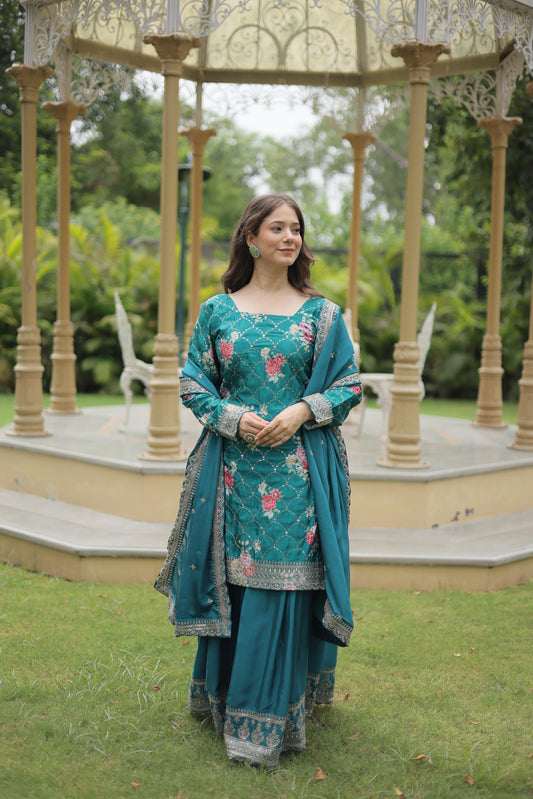 Product Image - Premium Designer Georgette Kurti-Plazo-Dupatta Set