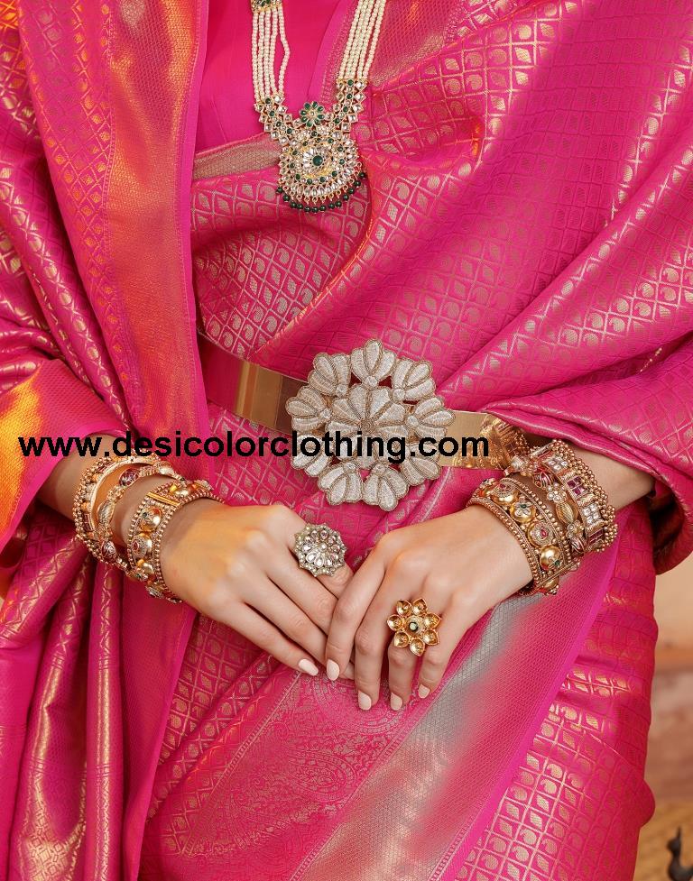 Rani Pink Banarasi Silk Weaving Saree