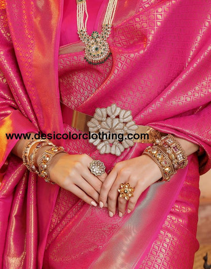 Rani Pink Banarasi Silk Weaving Saree