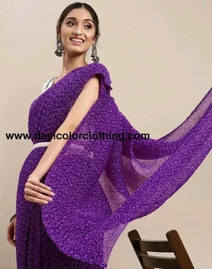 Purple Bandhani Pleated Saree