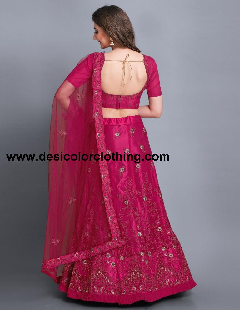Blooming Pink Coloured Net Emroidery Casual Wear Lehenga | SLV113L10322