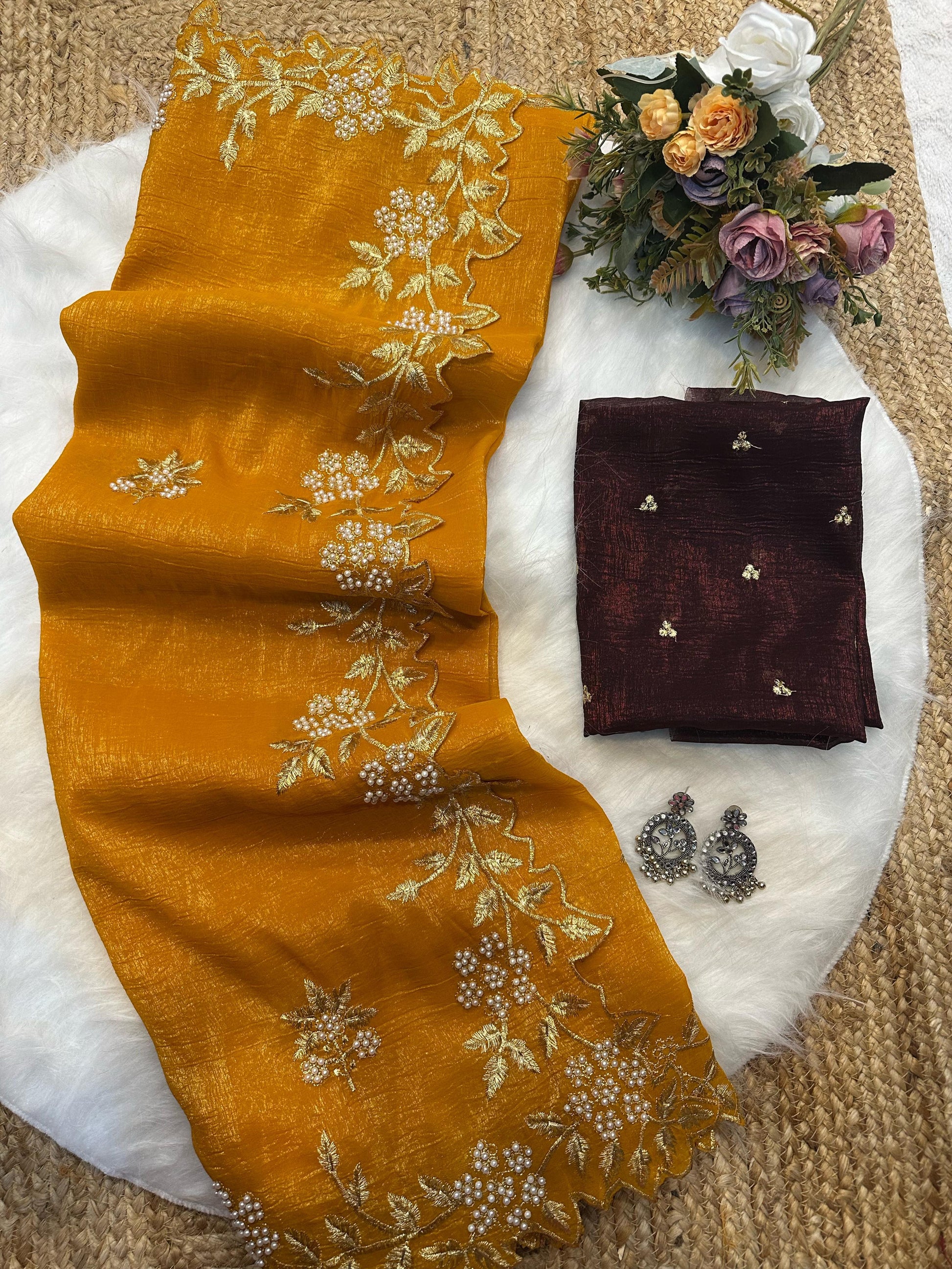 Product Image - Crunchy Crush Soft Saree with Exquisite Embroidery