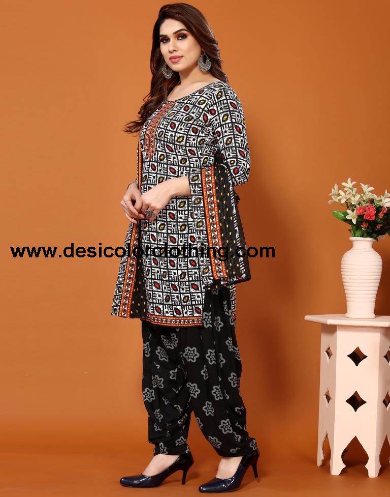 Black Printed Cotton Unstitched Salwar Suit Material