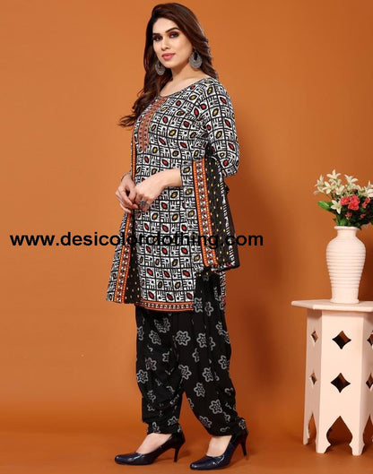 Black Printed Cotton Unstitched Salwar Suit Material