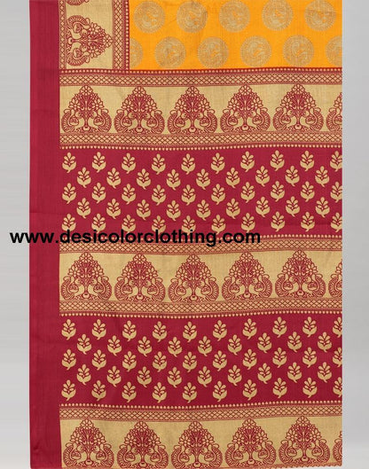 Turmeric Yellow Coloured Poly Silk Printed Saree | SLV2228S125