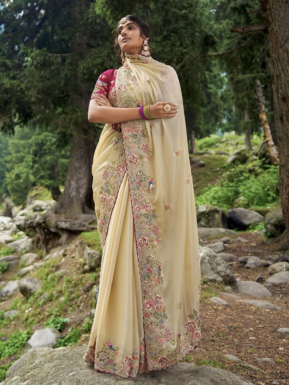 Product Image - Designer Wedding Saree in Soft Jimmy Chu Fabric with Embroidered Blouse