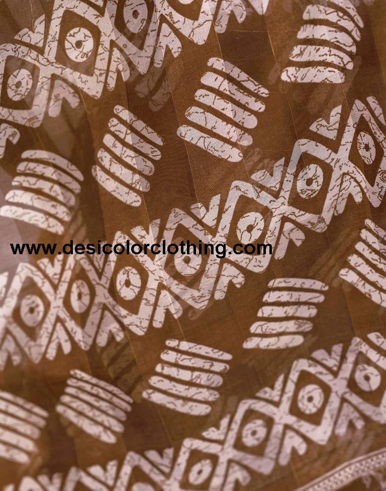 Brown Printed Cotton Saree