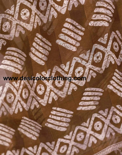 Brown Printed Cotton Saree