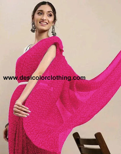 Pink Bandhani Georgette Saree