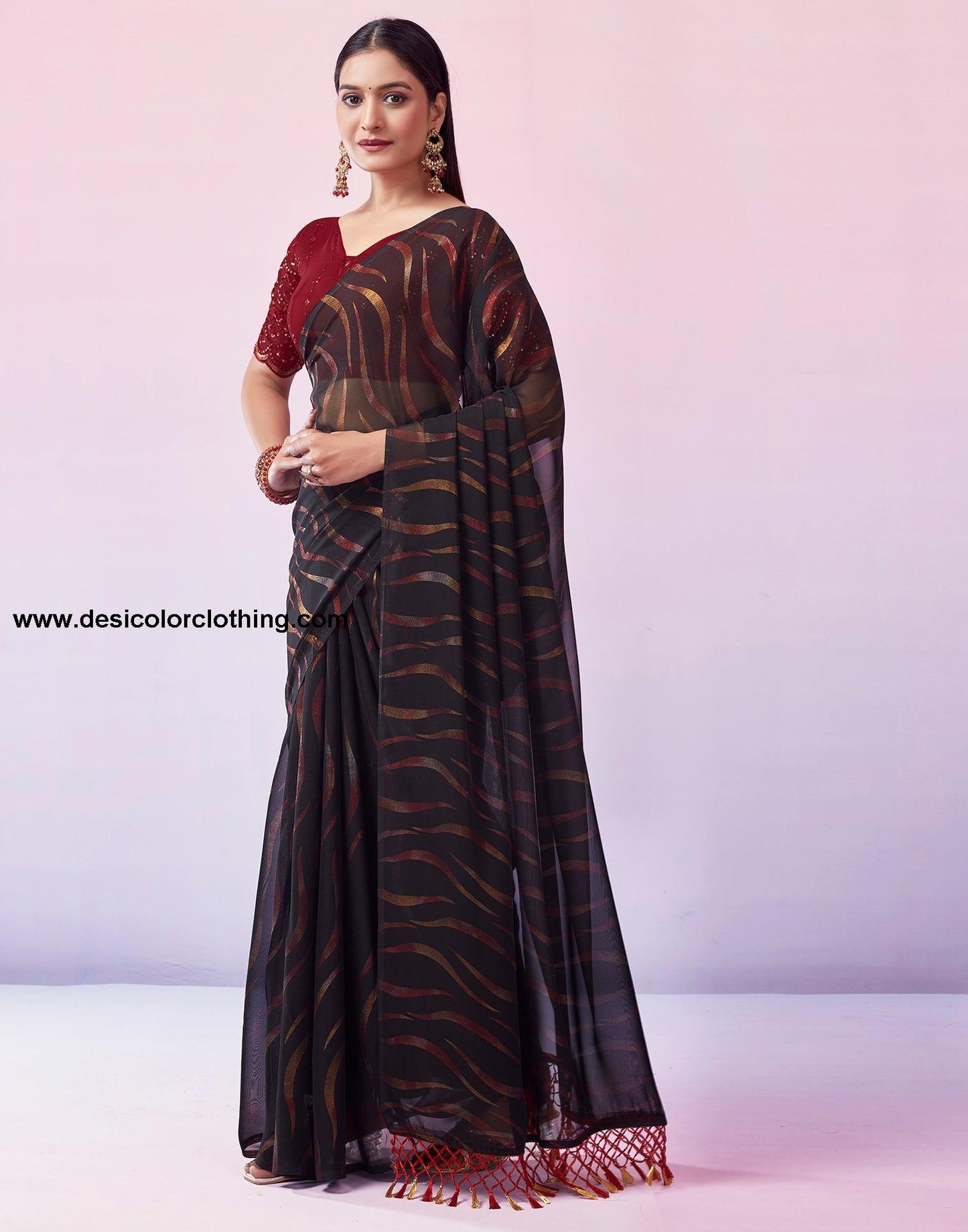 Black Georgette Printed Saree
