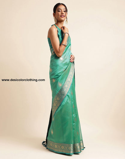 Rama Green Silk Banarasi Saree