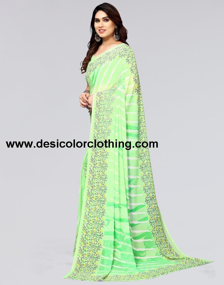 Parrot Green Printed Georgette Saree