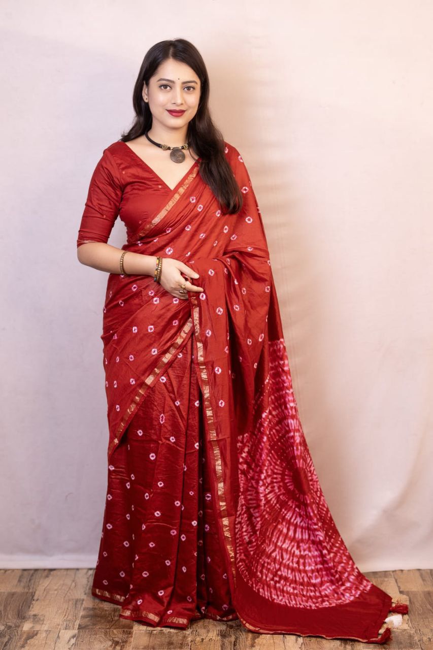 Product Image - Exquisite Pure Chanderi Hand Tie-Dye Bandhani Saree