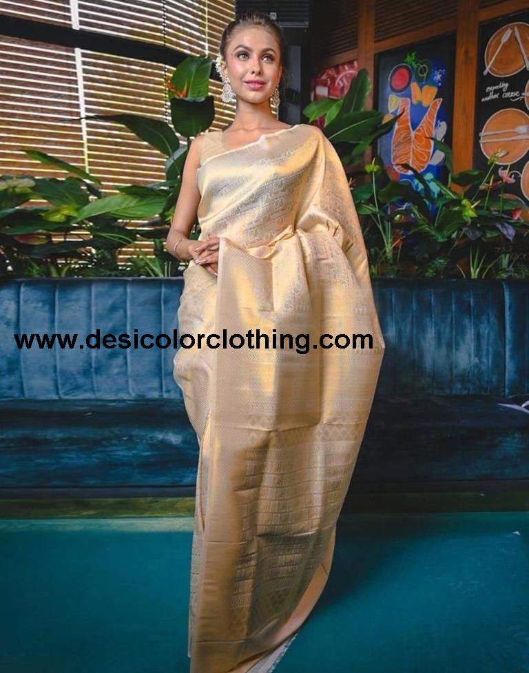 Cream Kanjivaram Silk Saree