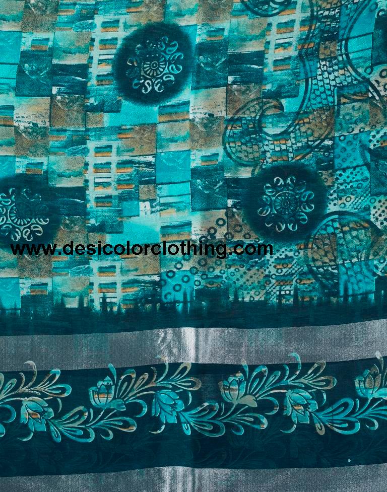 Blue Chiffon Printed  Saree