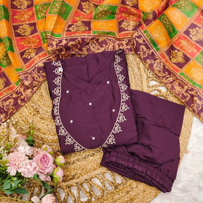 Product Image - Designer Wine Roman Silk Festive Wear Suit | Mahant Collection 2025