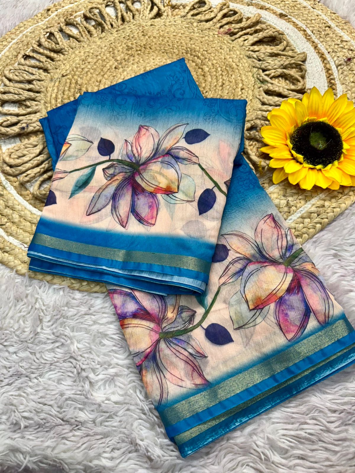 Product Image - Designer Dola Silk Saree with Floral Weave and Contrast Border