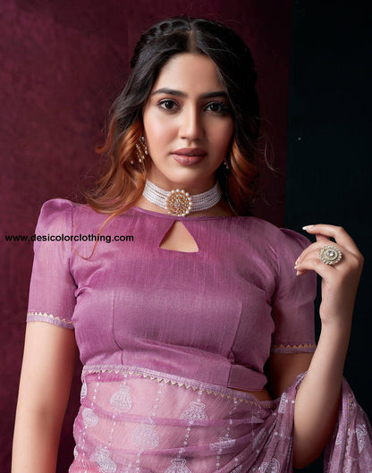 Opera Mauve Net Plain Saree