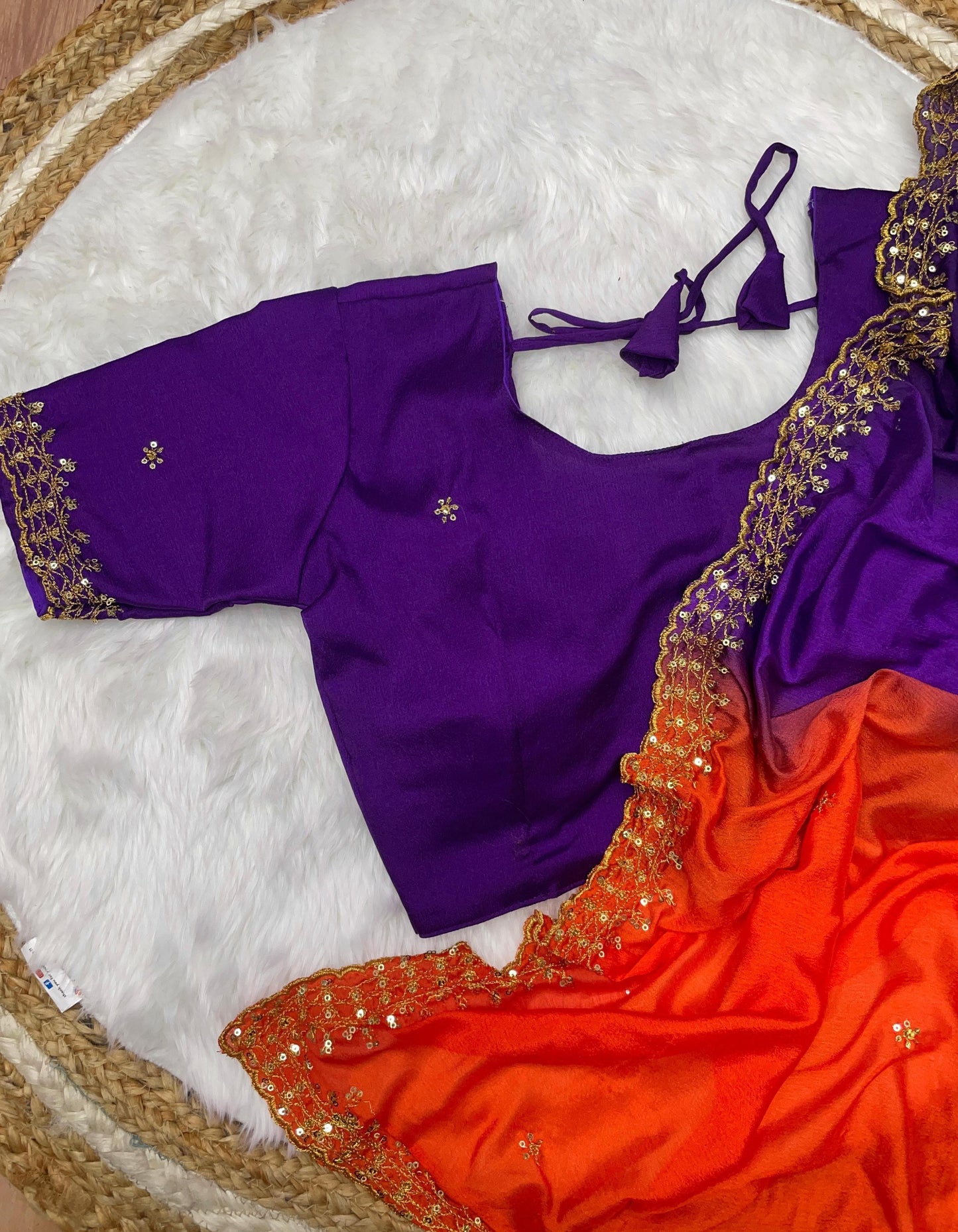 Product Image - Elegant Chinnon Saree with Heavy Embroidery and Jari Work