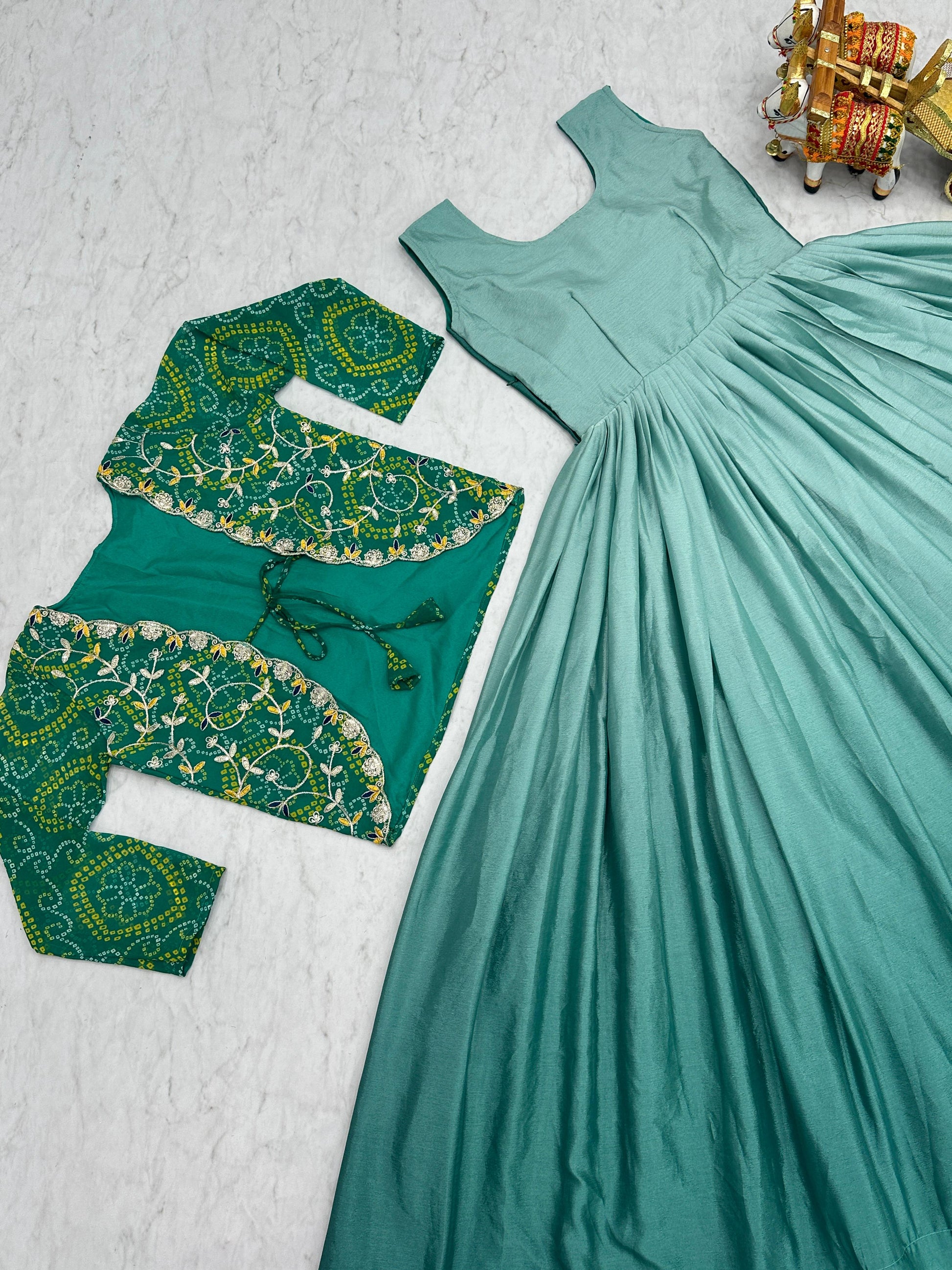 Product Image - Designer Bandhej Jacket & Long Gown - Exclusive Ethnic Wear